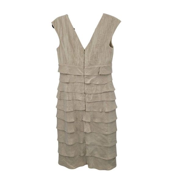 Dressbarn  Womens Gold Shimmer Tiered Ruffle V-Neck‎ Dress Sz 4 Formal Cocktail - Picture 2 of 10